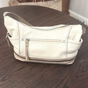 The Sak BOHO Small Purse Shoulder Hand Bag 100% LEATHER Ivory Taupe